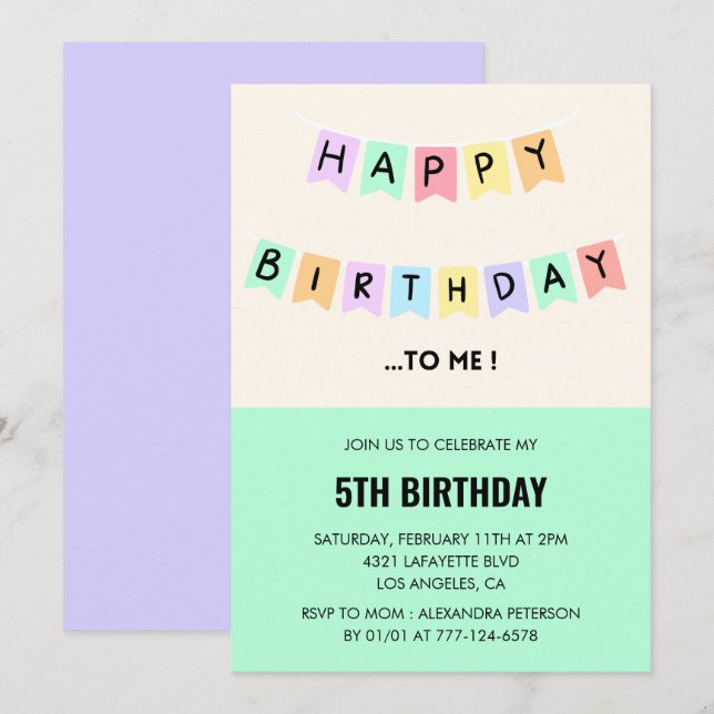  Funny 5th birthday invitations Happy Birthday (Front/Back)