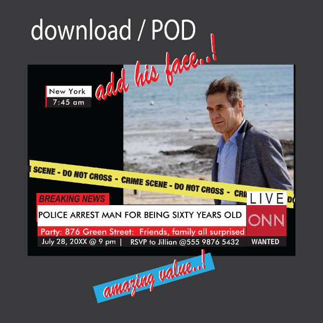 Funny 60th Birthday 🎉 Fake TV News Invitation (Creator Uploaded)