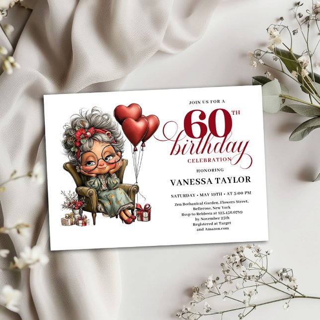 Funny 60th Birthday Invitation Old Woman Theme (Funny 60th Birthday Invitation Old Woman Theme)