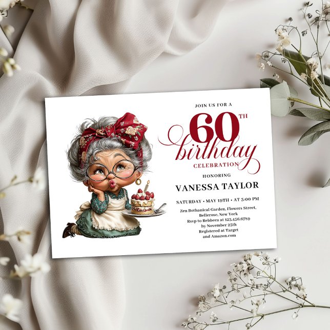 Funny 60th Birthday Invitation Quirky Old Lady (Funny 60th Birthday Invitation Quirky Old Lady Party)