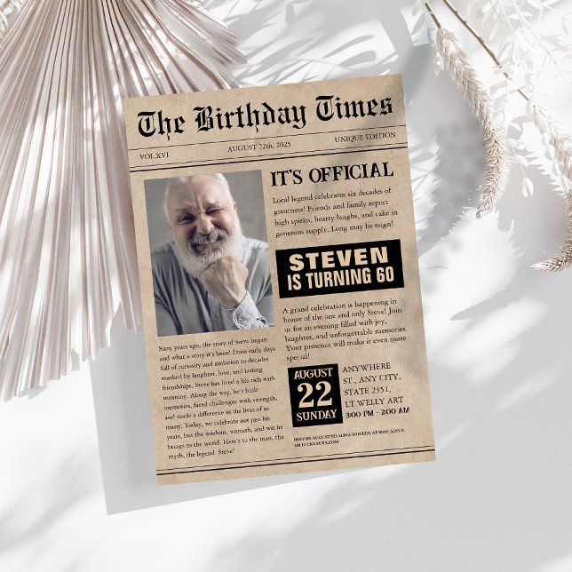 Funny 60th Birthday Newspaper Cover Photo Invitation (Creator Uploaded)
