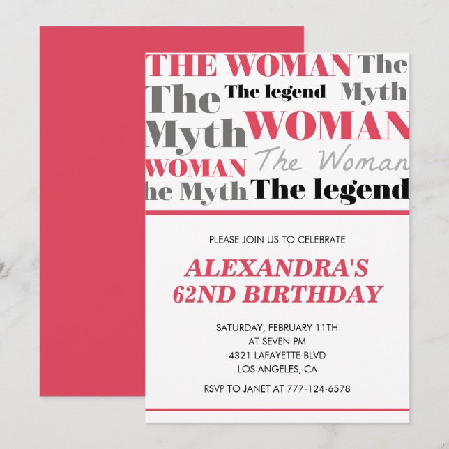  Funny 62nd birthday invitations her Myth Legend (Front/Back)