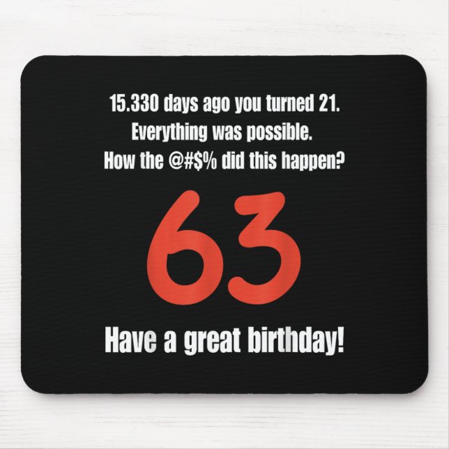 Funny 63rd Birthday Quotes Birthday Celebration Mouse Pad (Front)