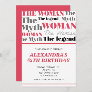 Funny 65th birthday invitations her Myth Legend