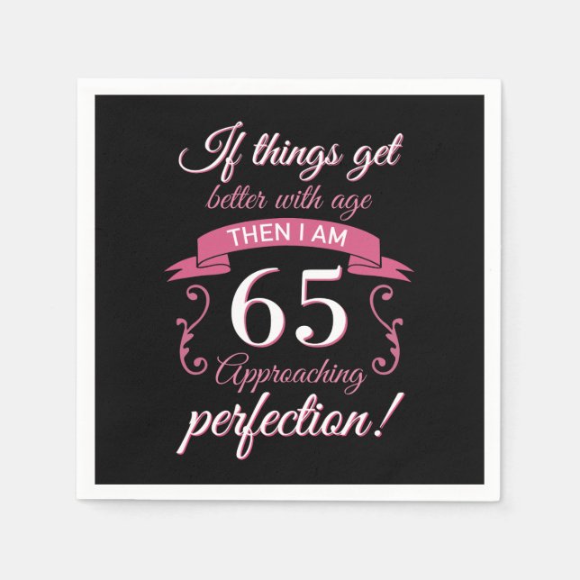 Funny 65th Birthday 'Perfection' Napkin (Front)