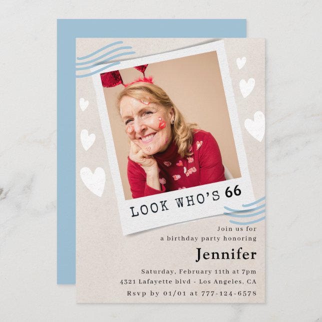 Funny 66th birthday invitations Photo for her (Front/Back)