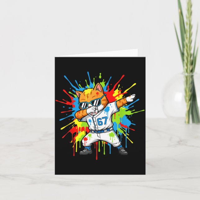 Funny 67 Baseball Dabbing Cat 6 7 Dripng Ice Cream Card (Front)