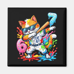 Funny 67 Baseball Dabbing Cat 6 7 Dripng Ice Cream Magnet