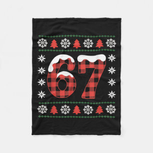 Funny 67 Buffalo Plaid Christmas Snow Ugly Sweater Fleece Blanket