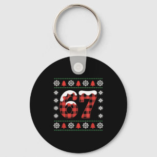 Funny 67 Buffalo Plaid Christmas Snow Ugly Sweater Key Ring