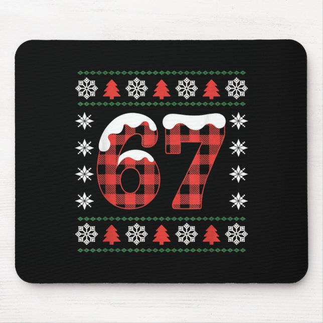 Funny 67 Buffalo Plaid Christmas Snow Ugly Sweater Mouse Pad (Front)
