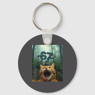 Funny 67 Cat Selfie 6 7 Brainrot Teen Boys Meme Ha Key Ring