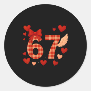 Funny 67 Checkered Valentines Day Six Seven Men Wo Classic Round Sticker