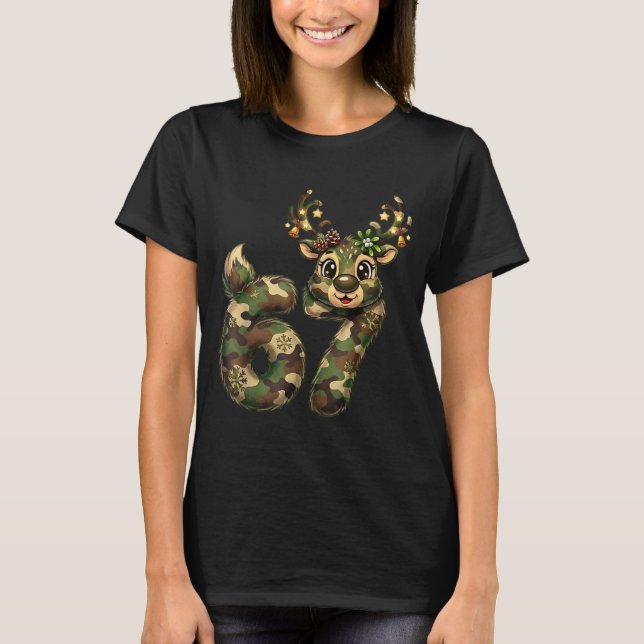 Funny 67 Christmas Holiday Camo Hunting Reindeer D T-Shirt (Front)