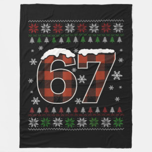 Funny “67” Christmas Meme – Red & Green Plaid  Fleece Blanket
