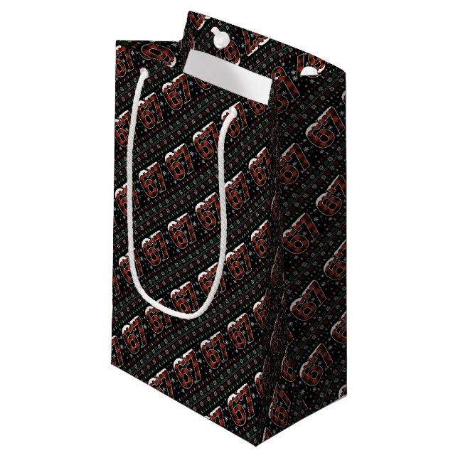 Funny “67” Christmas Meme – Red & Green Plaid  Small Gift Bag (Front Angled)