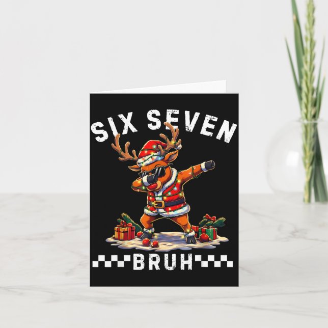 Funny 67 Christmas Six Seven Meme Dabbing Reindeer Card (Front)