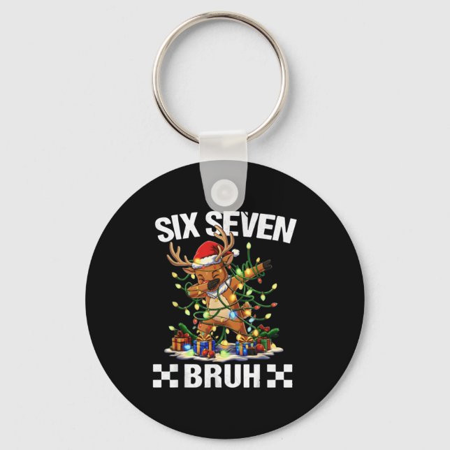 Funny 67 Christmas Six Seven Meme Dabbing Reindeer Key Ring (Front)