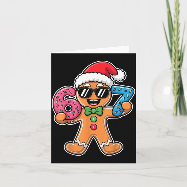 Funny 67 Christmas Six Seven Meme Xmas Gingerbread Card (Front)