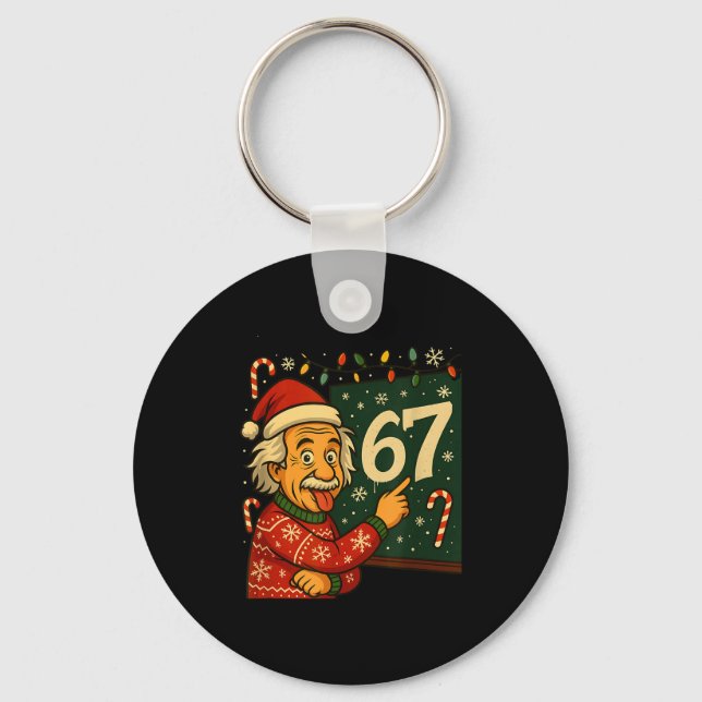 Funny 67 Christmas Sweater Design With Snowflakes  Key Ring (Front)