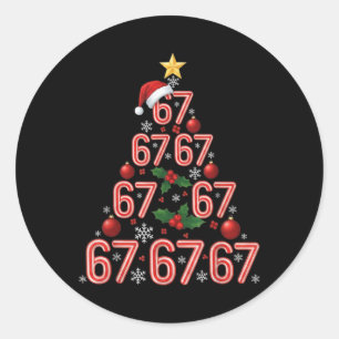 Funny 67 Christmas Tree Candy Cane Meme Holiday  Classic Round Sticker