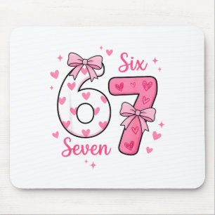 Funny 67 Cute Six Seven Meme Pink Hearts Bow Valen Mouse Pad