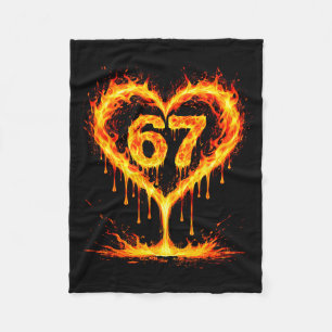 Funny 67 Flames Heart Love Six Seven Meme Celebrat Fleece Blanket