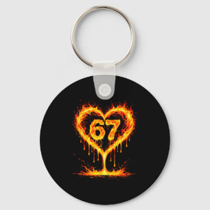 Funny 67 Flames Heart Love Six Seven Meme Celebrat Key Ring