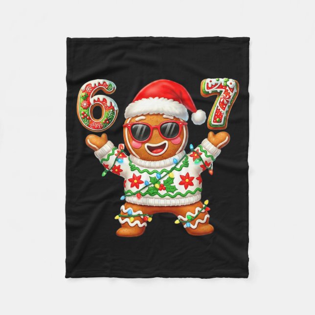 Funny 67 Gingerbread Six Seven Ice Cream Drip Chri Fleece Blanket (Front)