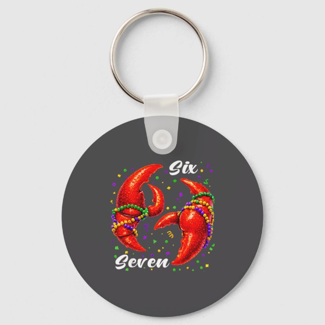 Funny 67 Mardi Gras Crawfish Meme 6 7 Beads Six Se Key Ring (Front)