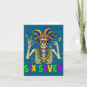 Funny 67 Mardi Gras Skeleton 6 7 Meme Mask Beads S Card