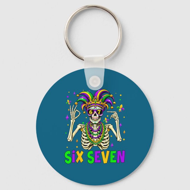 Funny 67 Mardi Gras Skeleton 6 7 Meme Mask Beads S Key Ring (Front)