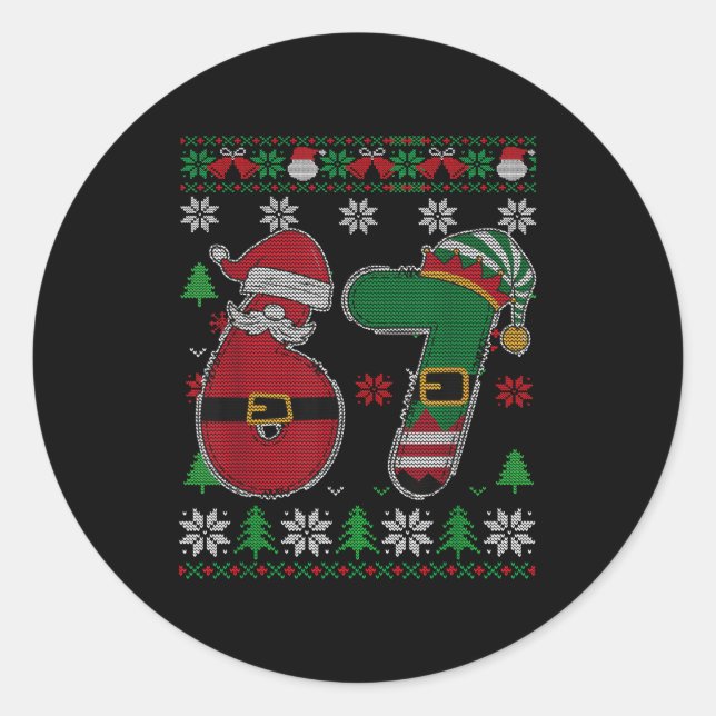 Funny 67 Meme 6 7 Ugly Sweater For Christmas Boys  Classic Round Sticker (Front)