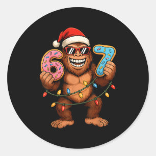 Funny 67 Meme Christmas Bigfoot For Kids Teens  Classic Round Sticker