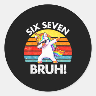 Funny 67 Meme Dabbing Unicorn Six Seven 6 7 Kids Classic Round Sticker