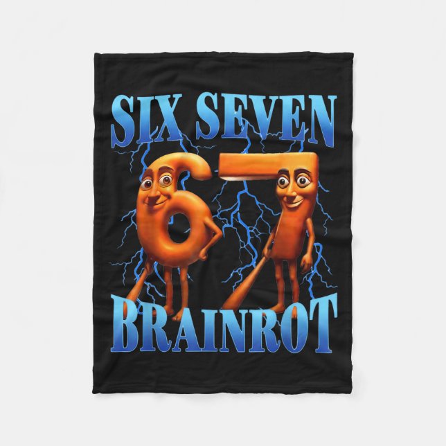 Funny 67 Meme Italian Brainrot Tung Tung Sahur Six Fleece Blanket (Front)