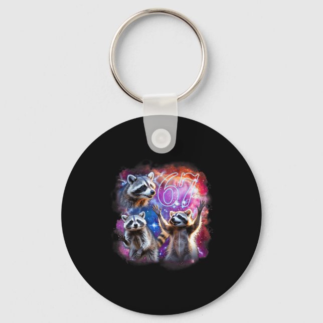 Funny 67 Meme Racoon Howling At The Moon Six Seven Key Ring (Front)