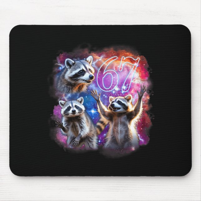 Funny 67 Meme Racoon Howling At The Moon Six Seven Mouse Pad (Front)