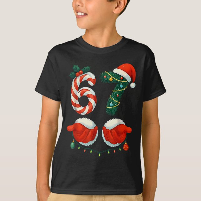 Funny 67 Meme Santa Hand Christmas Pajamas Men Wom T-Shirt (Front)
