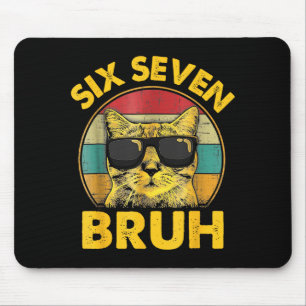 Funny 67 Meme Six Seven Bruh Cat Vintage Gen Z Alp Mouse Pad