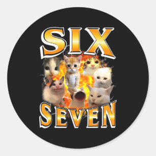 Funny 67 Meme Six Seven Cat Meme Funny Bootleg Gra Classic Round Sticker