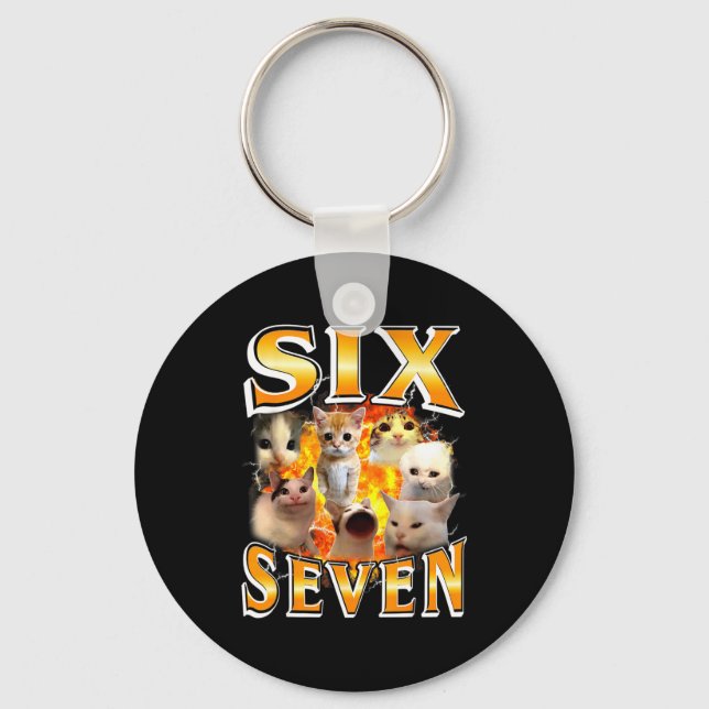Funny 67 Meme Six Seven Cat Meme Funny Bootleg Gra Key Ring (Front)