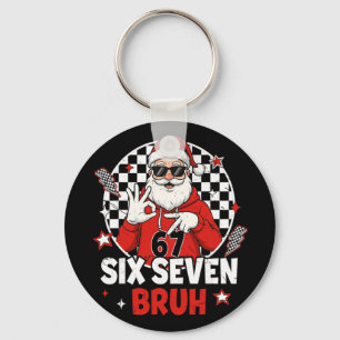 Funny 67 Meme Six Seven Christmas Bruh Santa Kids  Key Ring