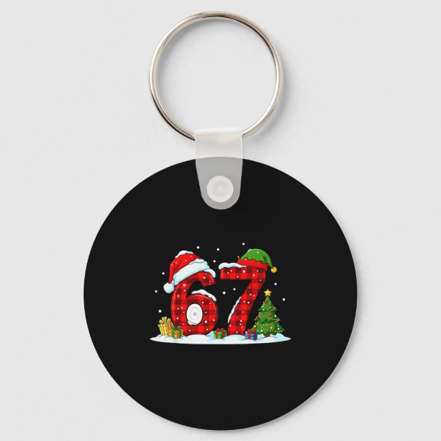 Funny 67 Meme Six Seven Christmas Buffalo Red Plai Key Ring (Front)