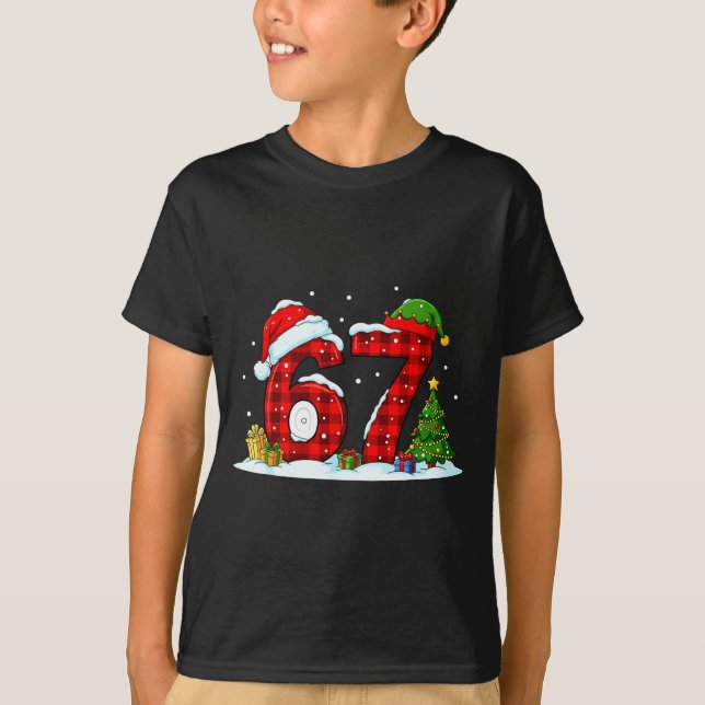 Funny 67 Meme Six Seven Christmas Buffalo Red Plai T-Shirt (Front)