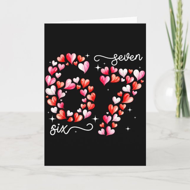 Funny 67 Meme Six Seven Heart Matching Couples Val Card (Front)