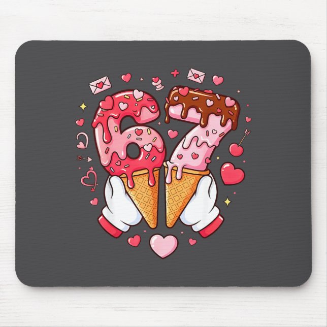 Funny 67 Meme Six Seven Ice Cream Matching Couples Mouse Pad (Front)