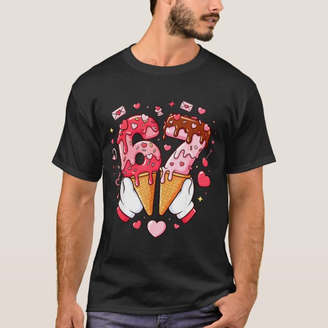 Funny 67 Meme Six Seven Ice Cream Matching Couples T-Shirt (Front)