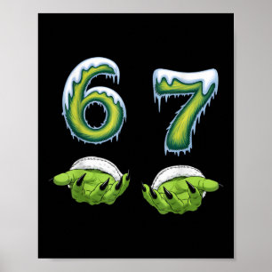 Funny 67 Meme Six Seven Scary Monster Hands Christ Poster