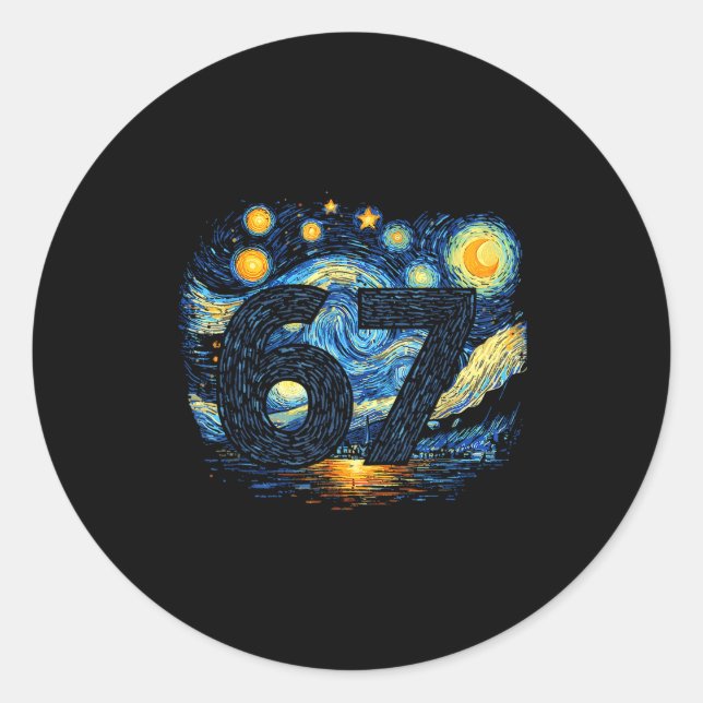 Funny 67 Meme Six Seven Starry Art Night  Classic Round Sticker (Front)